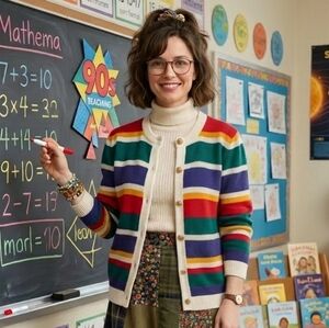 NWT Patchington S Vintage 90s Eclectic Teachercore Rainbow Knit Cardigan